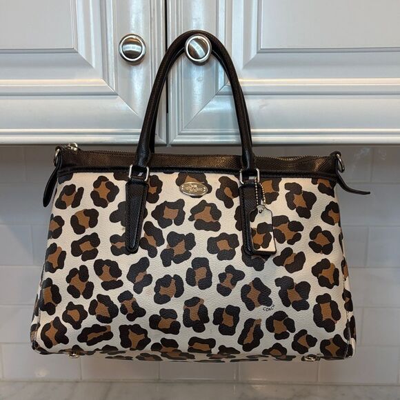 Coach Bag Purse Handbag Leather Morgan Ocelot Leopard Print Convertible Satchel - Picture 3 of 17
